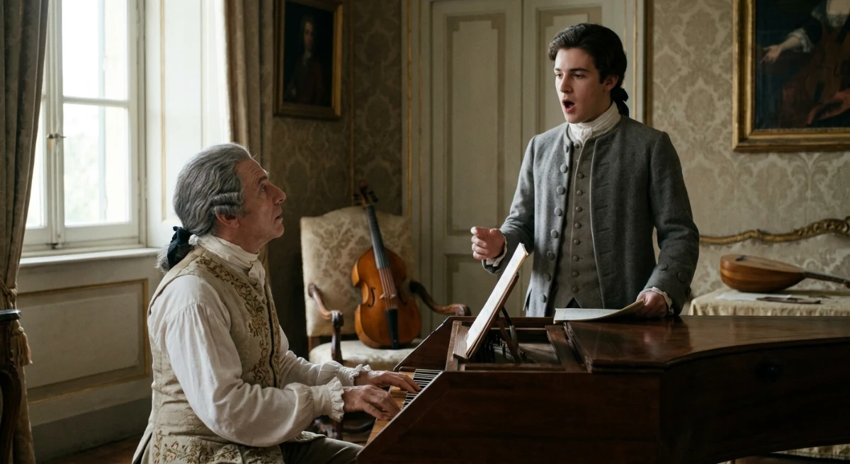 Formazione dei cantanti nel barocco- maestro di canto al clavicembalo con allievo nel Settecento